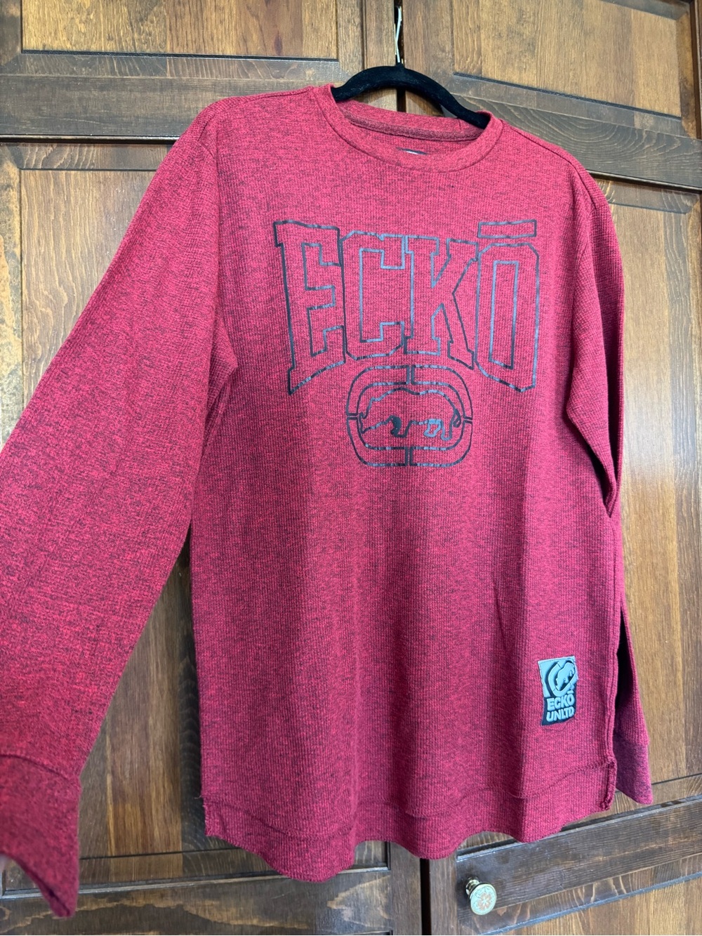 Ecko Unltd Men’s Waffle Knit Thermal Long Sleeve Shirt Maroon Red Size L
